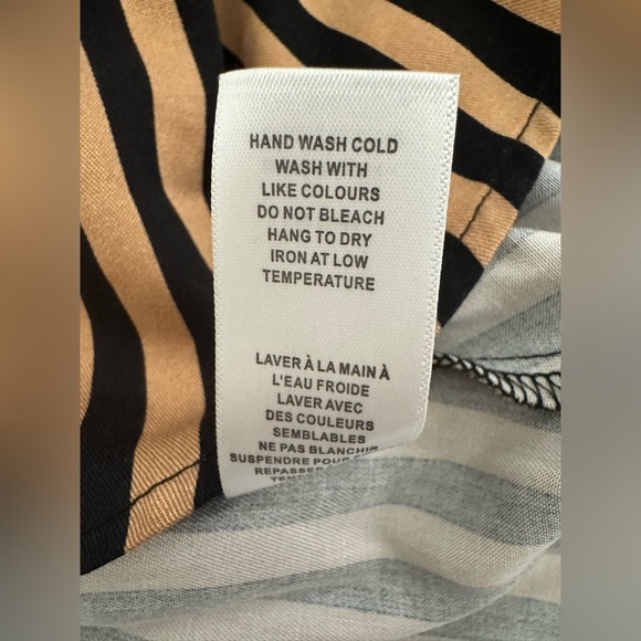 Women’s Cleo Tie Front Caramel and Black Striped Midi Fall Peak-a-boo Dress - Picture 7 of 7